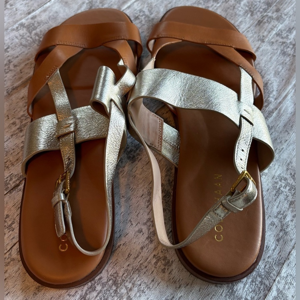 Preloved COLE HAAN Fawn Pecan Gold Leather Sandals Women's Size 10 - Picture 3 of 12
